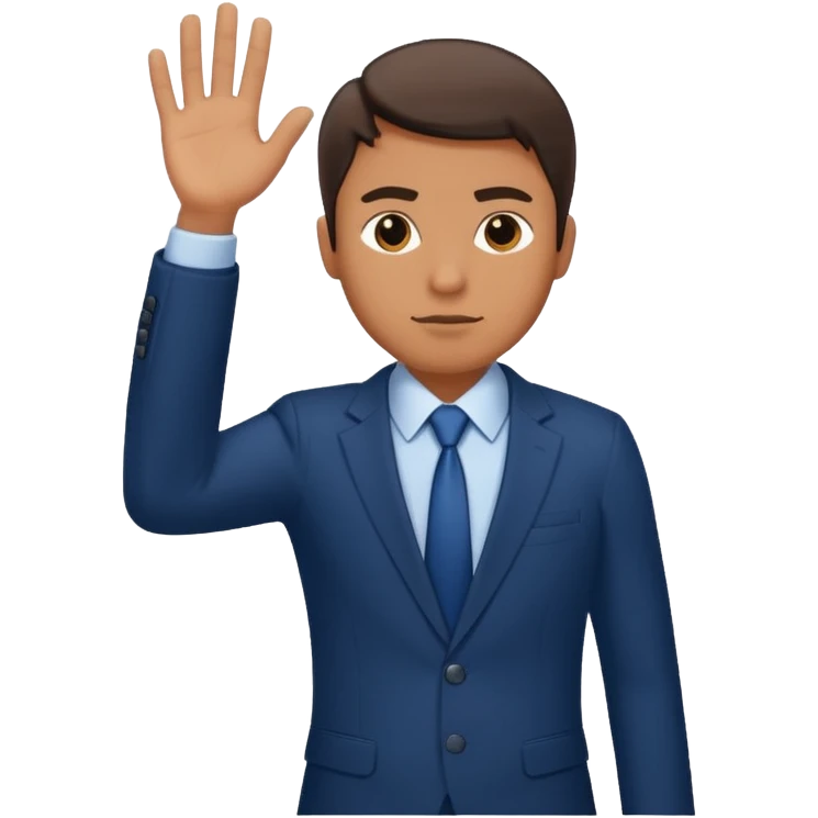 The man extends his arm forward, indicating that he refuses, as he say no emoji