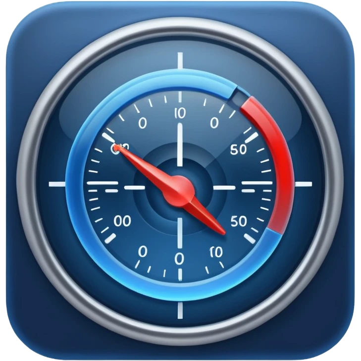 a simple gauge icon, deep blue with a soft glow, no numbers, only a needle and arc, apple emoji style emoji