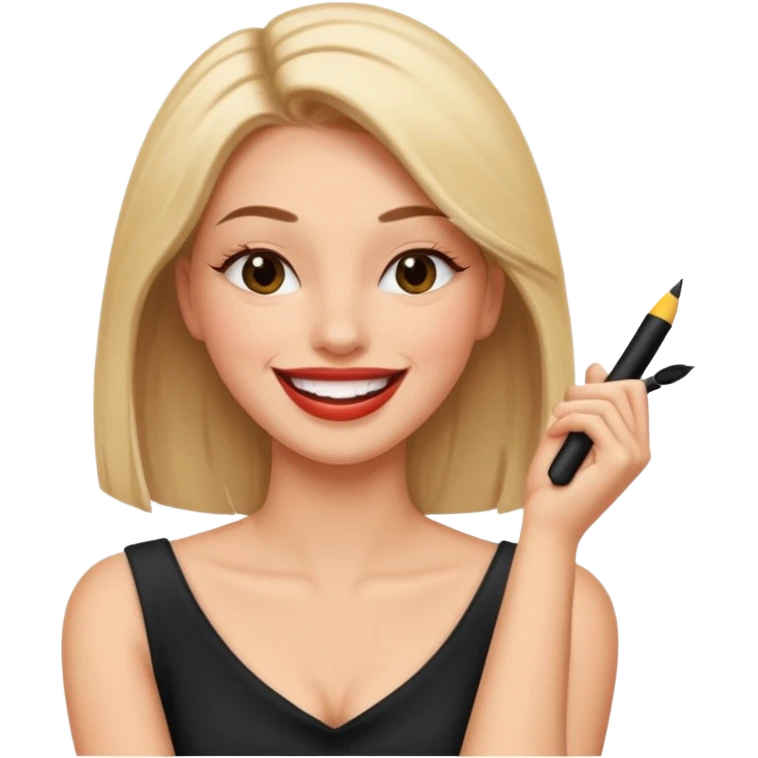 A pretty woman with straight hair and mascara and lipliner laughing with arms crossed holding neck laughing  emoji