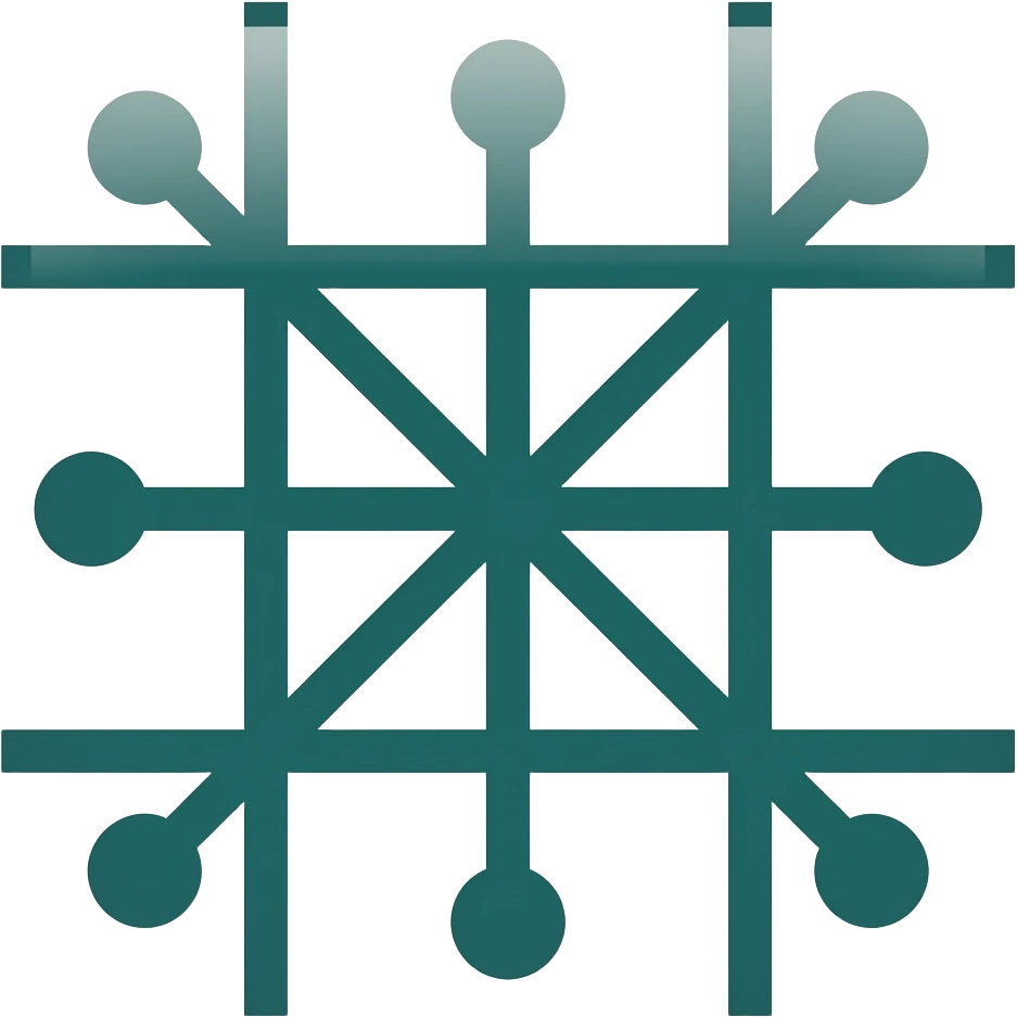 flat icon of a simple network grid, few connected lines and dots, minimal geometric design, single color + small accent, no details, no gradients, no background, centered, fills canvas, emoji style, dark green emoji