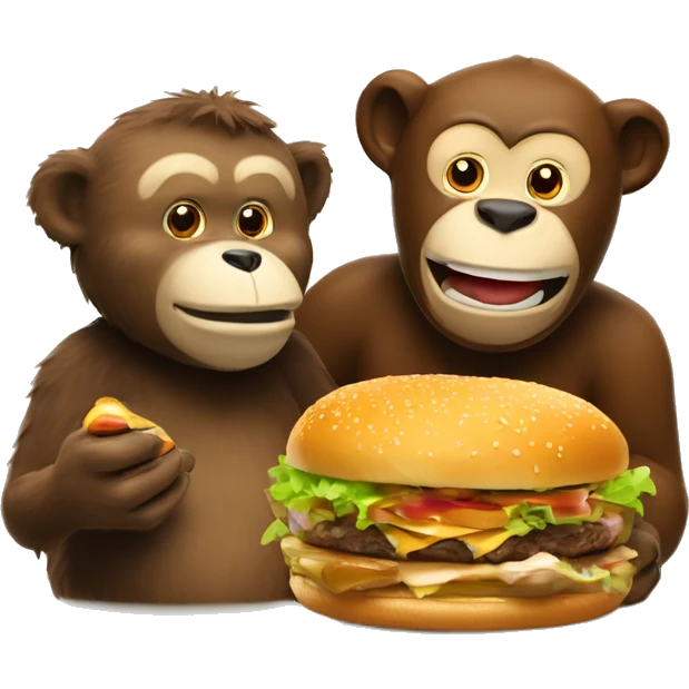 A bear and a monkey eating hamburguer  emoji