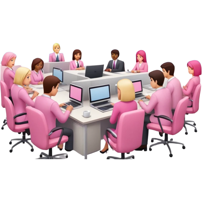 people in pink SPAM office setting having a SPAM marketing meeting landscape  emoji