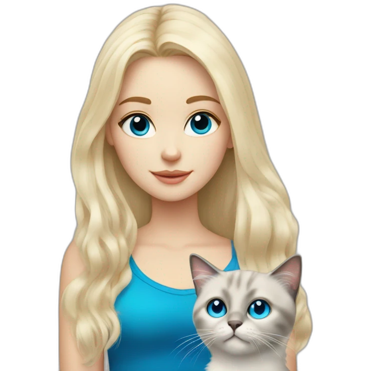 White blonde girl with blue eyes with ragdoll cat  emoji