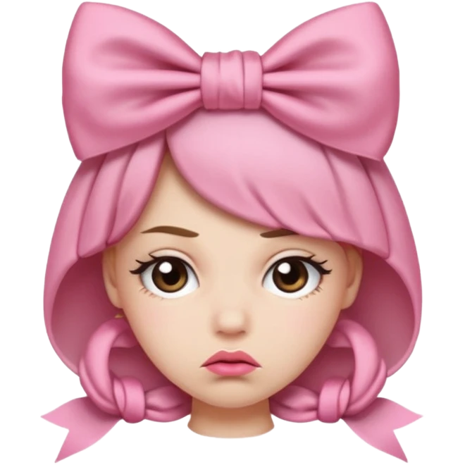 Pouting face emoji with pink bow on head emoji