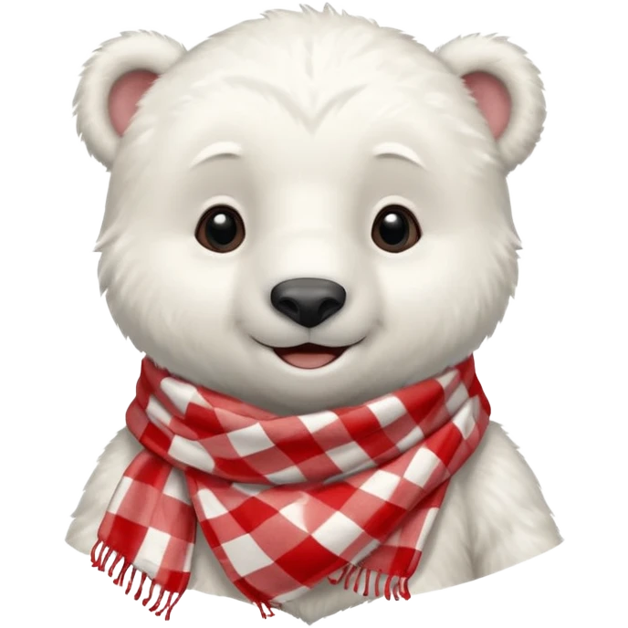 baby Polar Bear, smiling, wearing red Checkered Triangle scarf emoji
