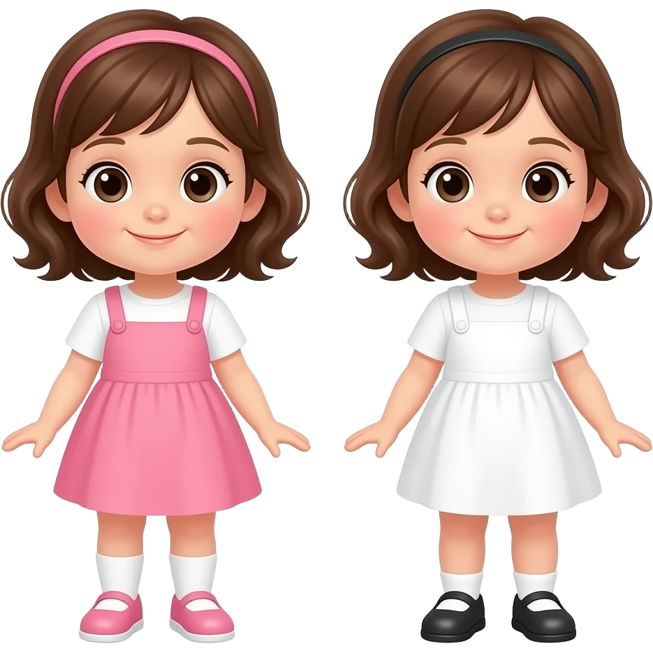 Niña de 2 años cuerpo completo de cabello castaño con vestido rosa con blanco emoji