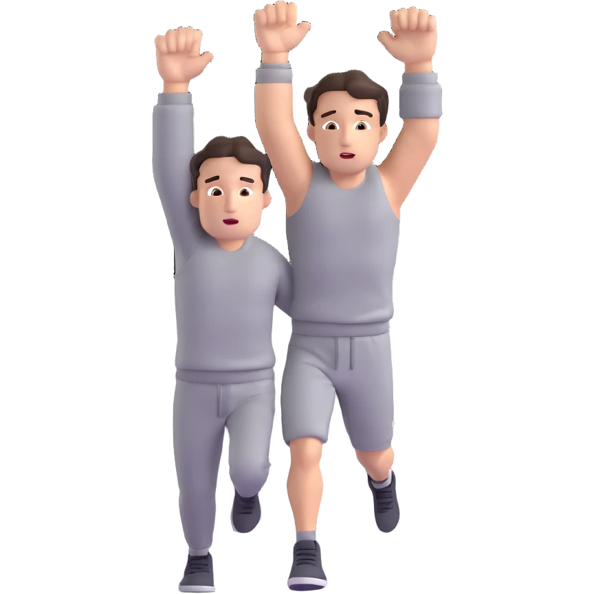Rocky Balboa running up museum steps, raising arms in victory, grey sweats emoji