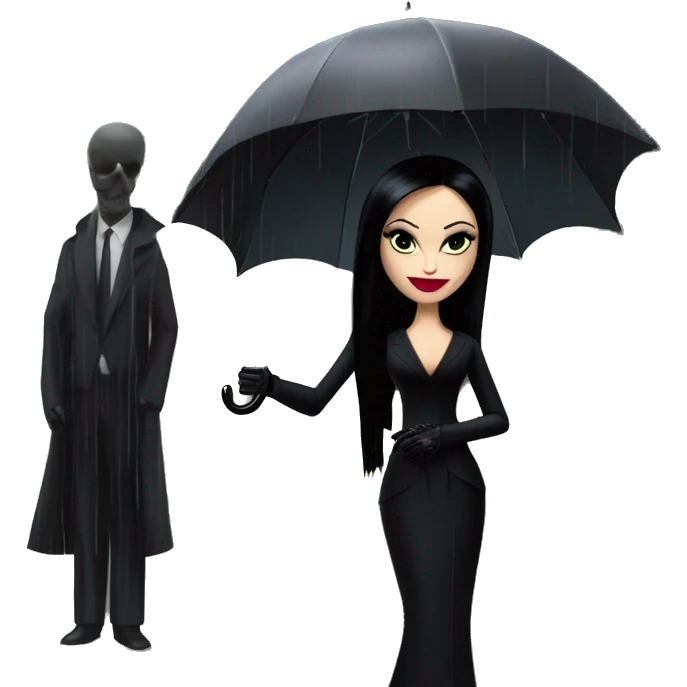 Morticia Addams at a rainy funeral holding umbrella. funeral veil ,gloves,purse. Palm Beach Honey Barbie  emoji