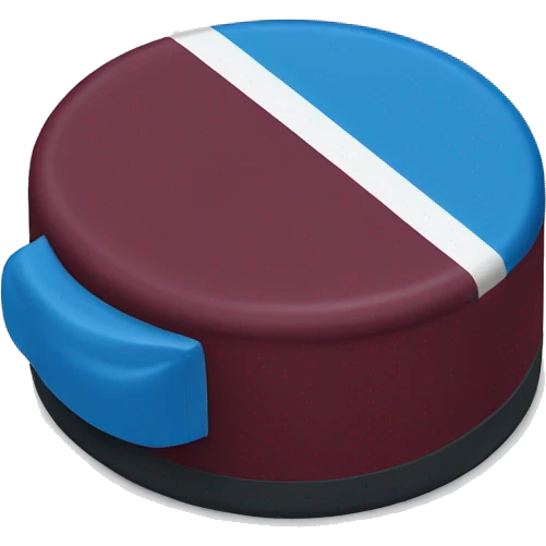 A hockey puck that is blue and burgundy  emoji