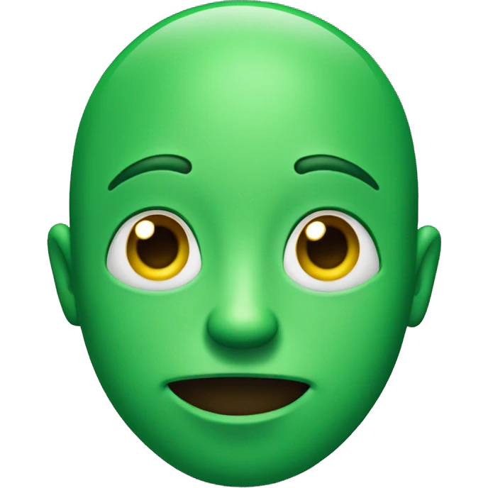 Green face with closed smile and beady eyes looking up and to the left emoji