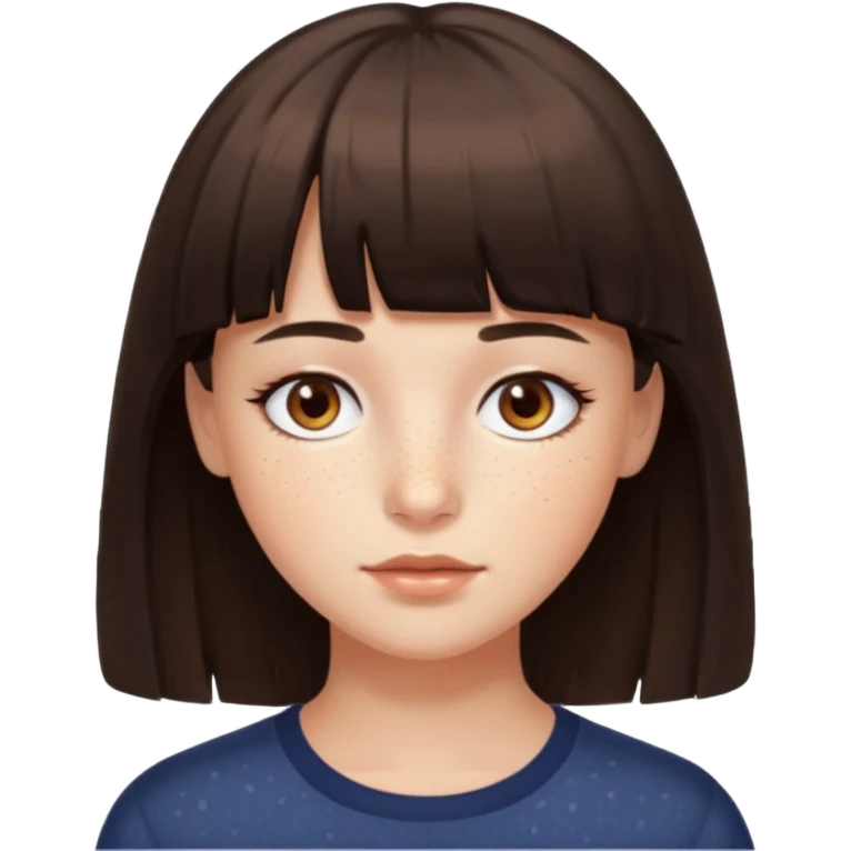branca, olhos hazel, franjnha, pequenas sardas, cabelo castanho escuro emoji