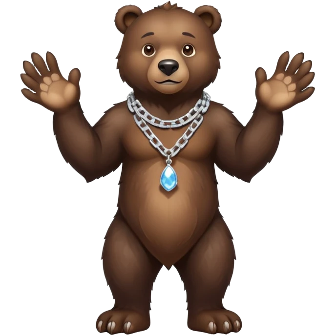Full-body dark brown bear with rich detailed fur, entire bear shown realistically on four paws, stern look, ice chain necklace, natural stance emoji