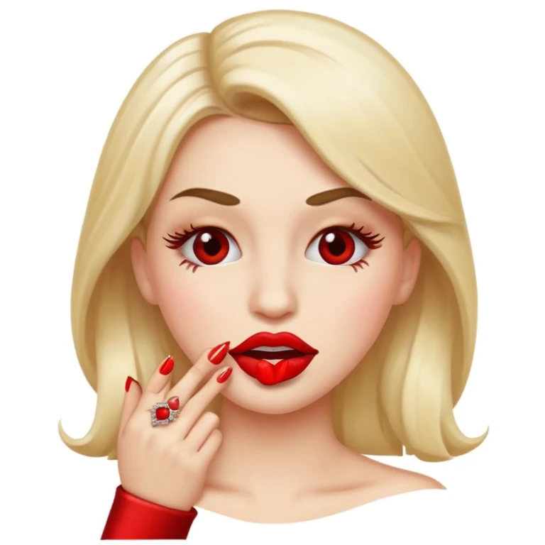 je veux un emogies avec des faux cils des belle levre avec du rouge a levre qui se mordille son ongle nail art  emoji