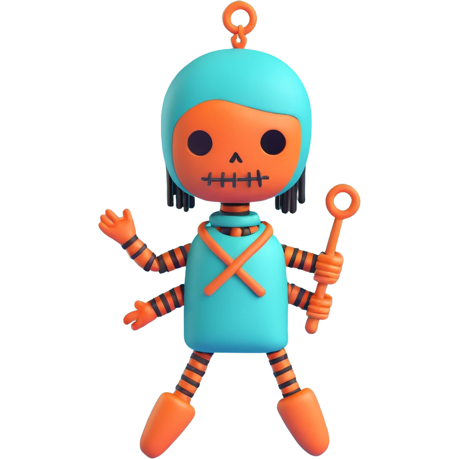 teal and orange voodoo doll emoji