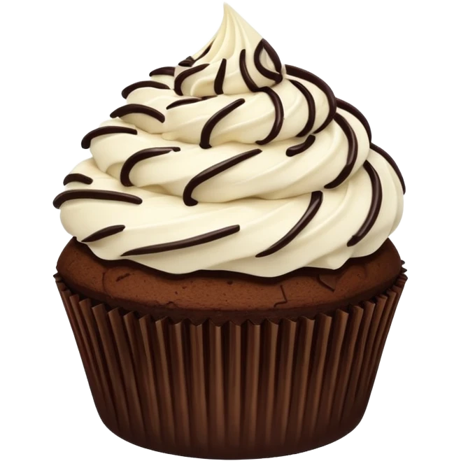 Chocolate cupcake with vanilla frosting, shredded coconut & chocolate drizzle emoji