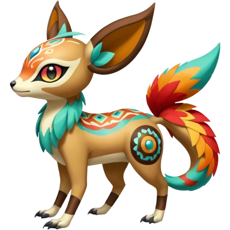 Tribal Colorful Exotic Fionbri-Falvie-Vernid-Meloetta-Pokémon-Fakémon-Digimon-Spectrobe-hybrid-fusion, full body emoji