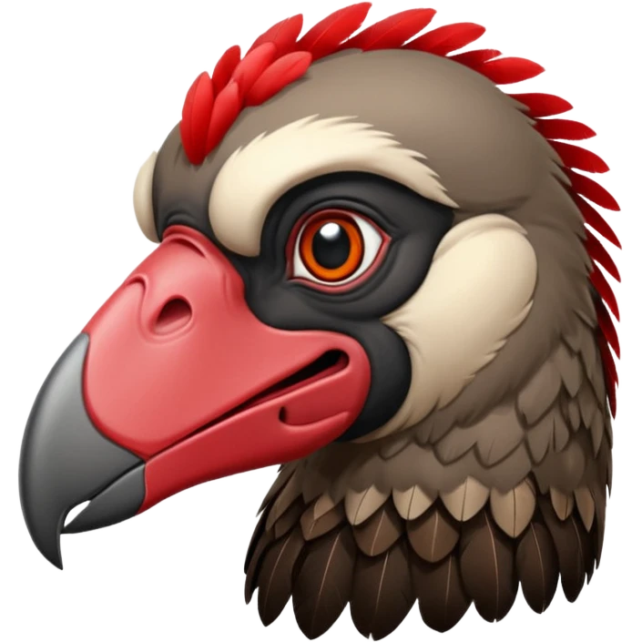 Mature vulture with black and red feathers looking towards the center of the image. emoji