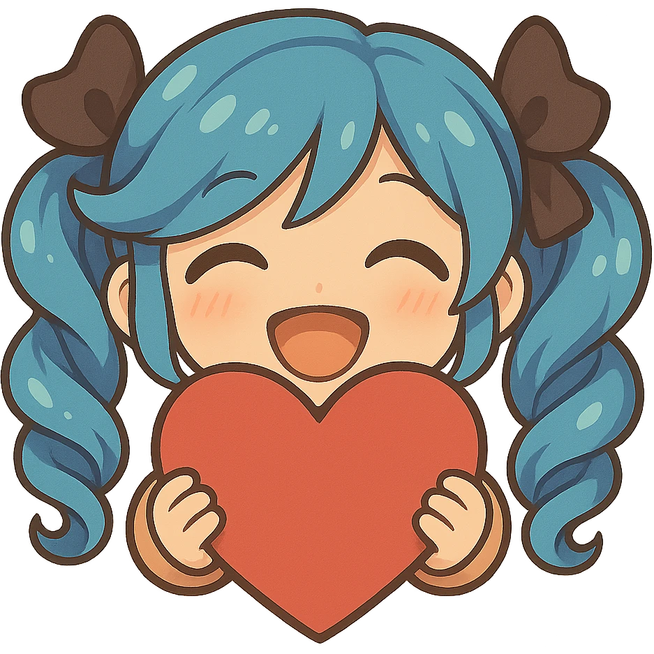 Make the heart much bigger and have Gwen's chibi hands holding the heart, keep happy expression, only head and hands visible. The style should be consistent with the original image. emoji