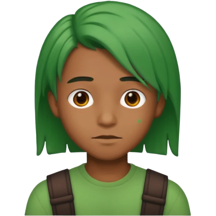 brown boy with green shoulder lenght hair emoji