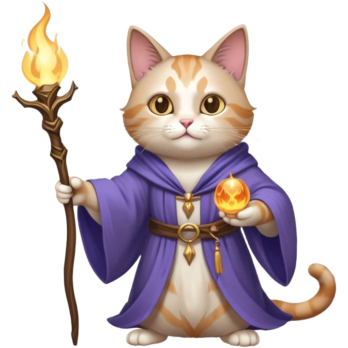 A cat wizard casting a spell with magical staff and flowing robes emoji