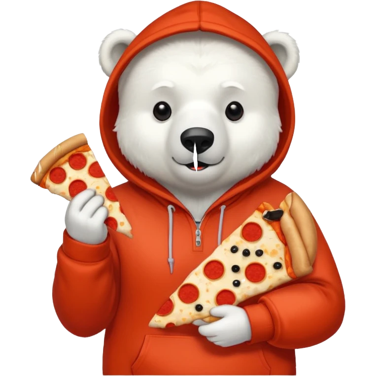 polar bear with pizza wearing red orange hoodie emoji