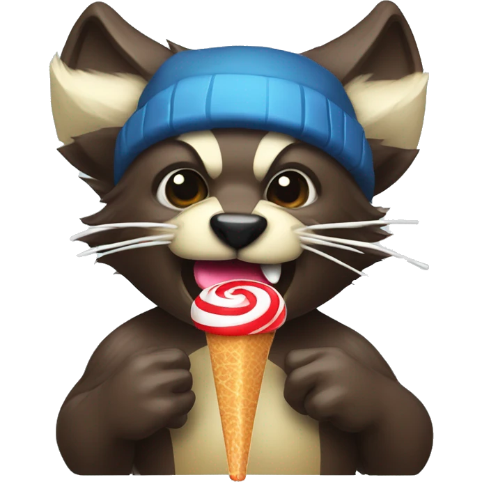 Wolverine animal licking a lolipop with a multicolored propeller hat emoji