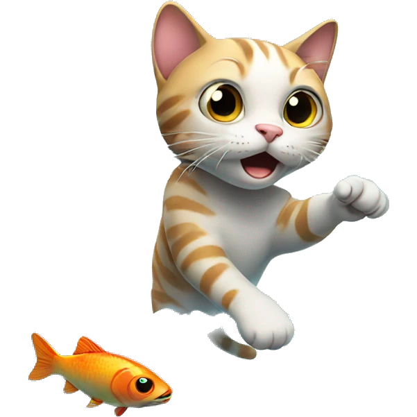 Cat trying to catch a fish from its aquarium  emoji