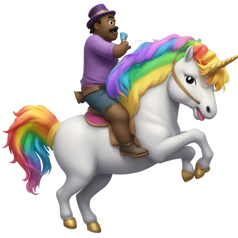 Big fat uncle Willy on a unicorn sucking in rainbows emoji