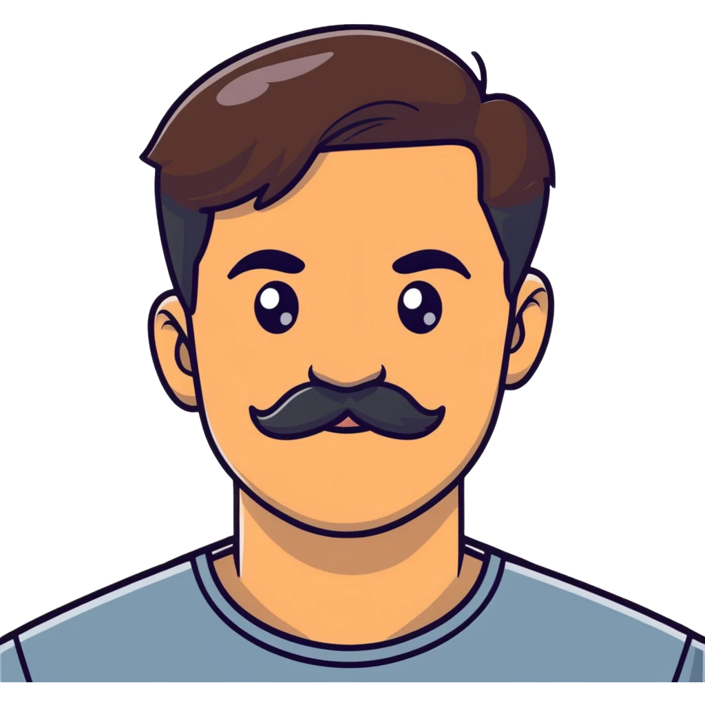 close-up of man face only with mustache, medium eyes, medium light skin tone, dark hair, no neck visible, just the face emoji