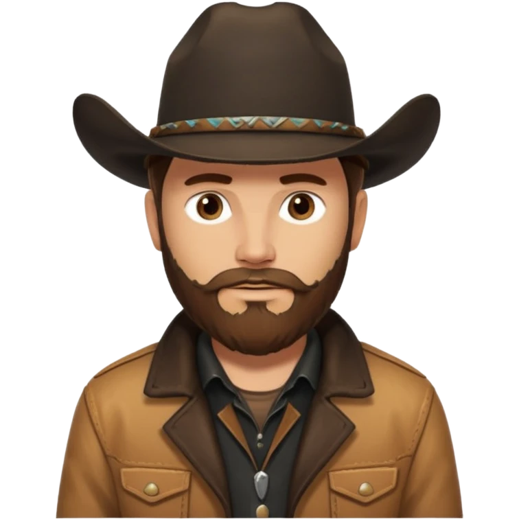 yellowstone ranch cowboy with brown beard, black cowboy hat, black t-shirt, leather tan jacket emoji