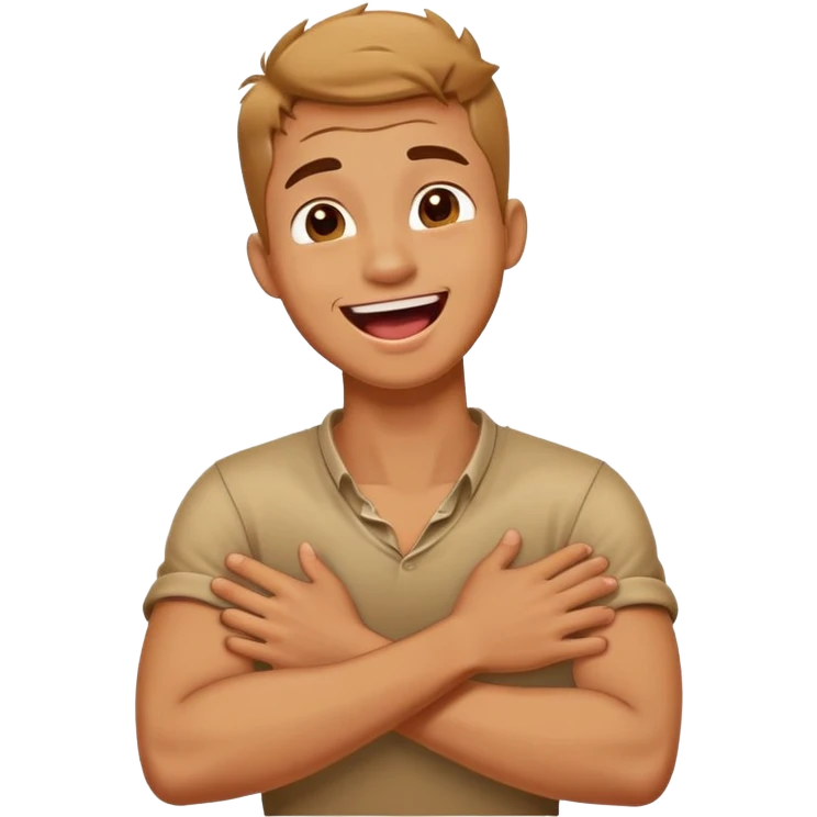 guy crossing arms holding neck laughing with tongue out emoji