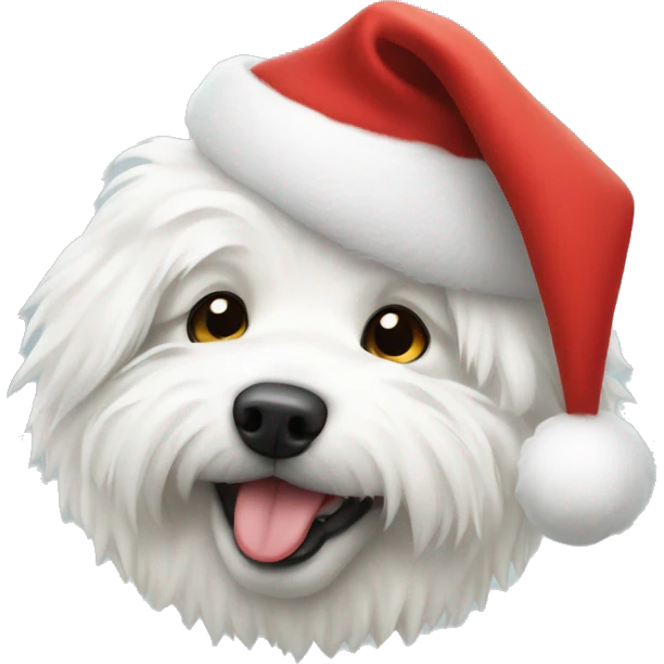 White fluffy dog with Santa hat emoji