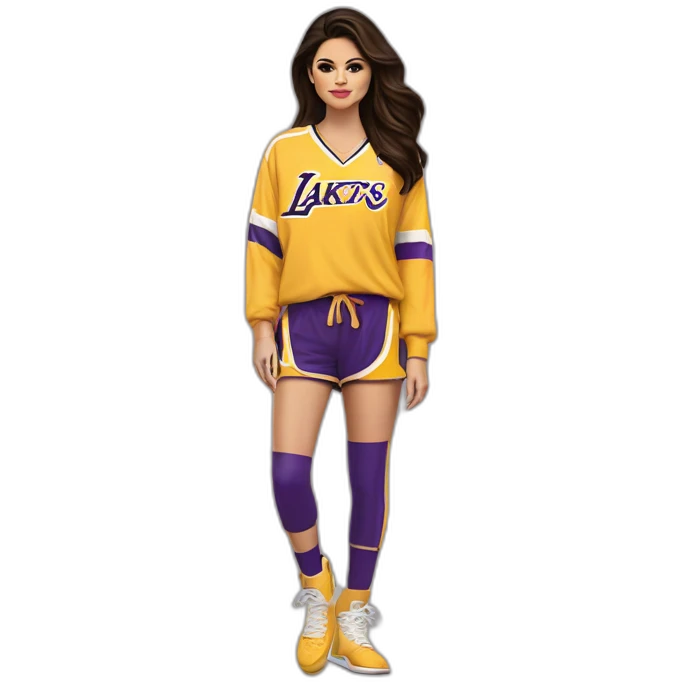 selena gomez wearing yellow lakers jersey emoji