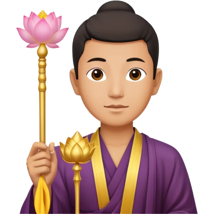 asian man, scepter, buddhism, lotus emoji