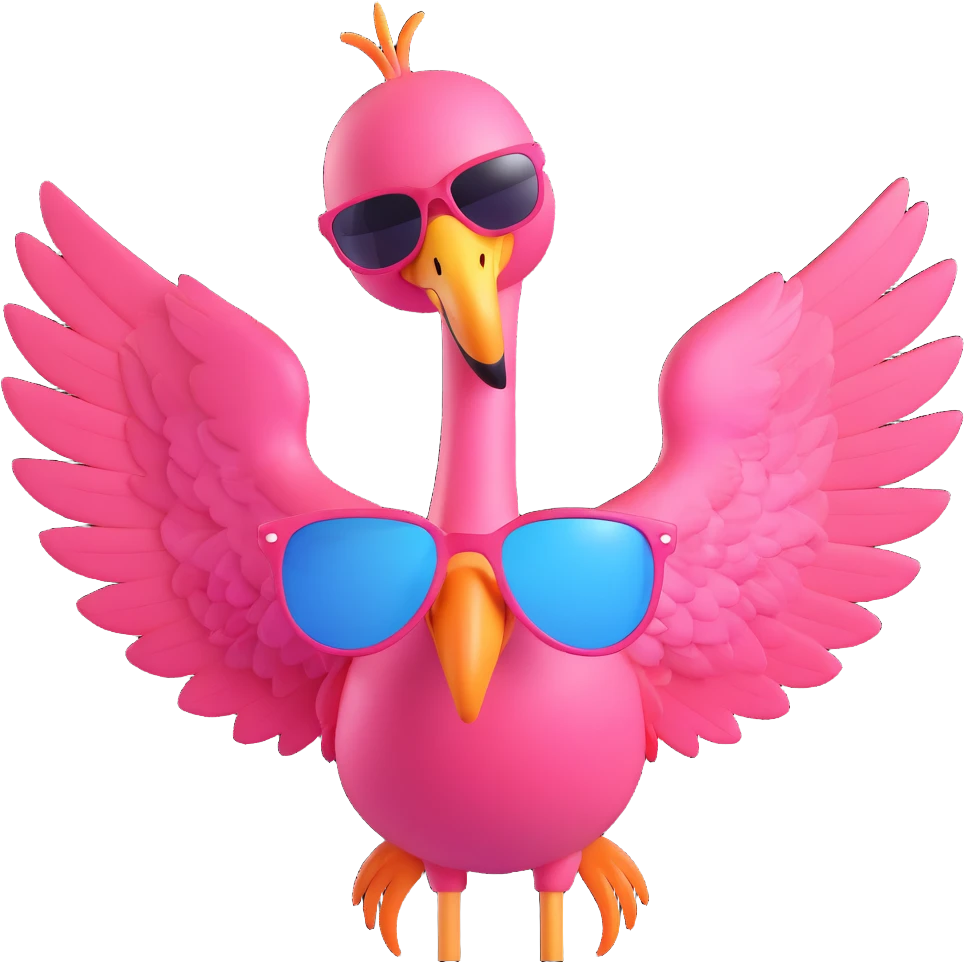 flamingo with sunglasses, wings spread emoji