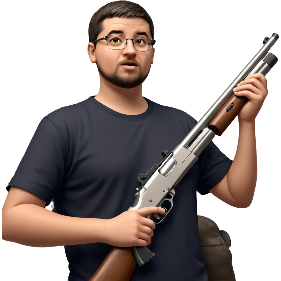serious boy with shotgun indoors emoji