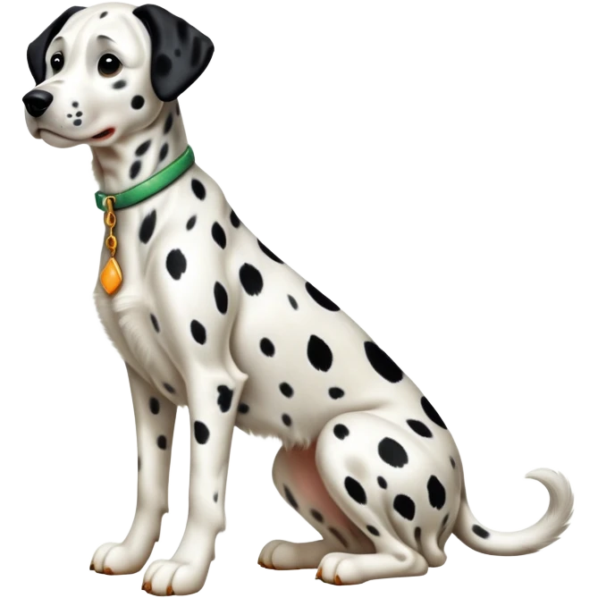cinematic-[dalmatian dog]-realistic-full-body-sitting-emoji,-tail-resting-loosely-beside-its-paws,-head-tilted-dramatically,-sleek-[spotted]-fur,-simplified-yet-realistic-focused-features,-highly-detailed,-glowing-with-an-almost-sarcastic-glow emoji