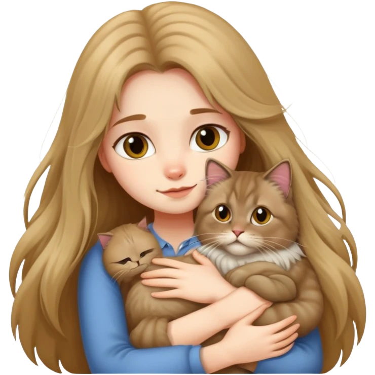 A long-haired girl hugs a British longhair cat tightly emoji