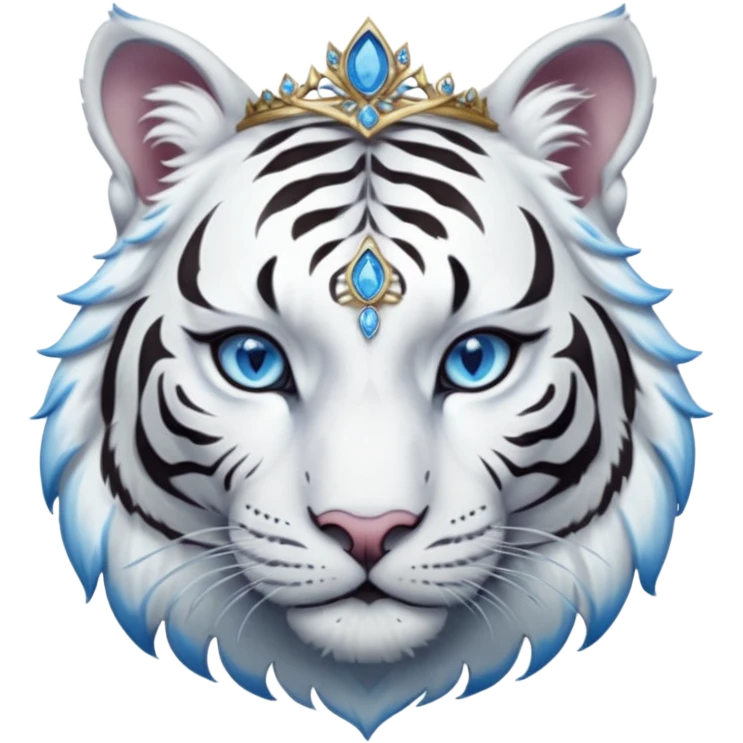 ESO Female white tiger khajiit leader of the umbral rose, blue eyes, blue 'third eye' gem, tiara for leadership ruling emoji