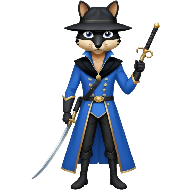 Zorro animal  quítale la máscara y pon en cuerpo completo alto y flaco con ropa azul  emoji