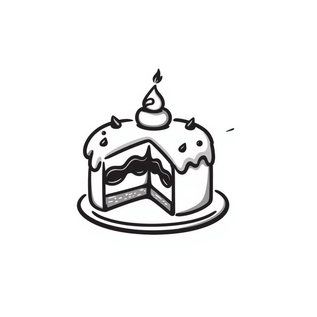 hand-drawn sketch of a cake with a bite taken out of it emoji