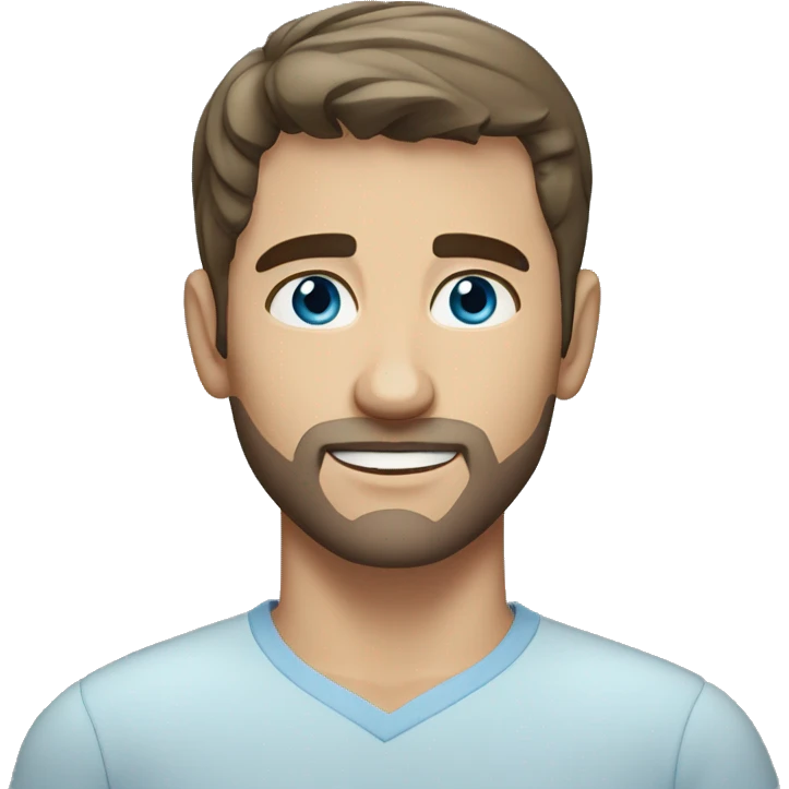 young caucasian man with short dark hair, a soft beard and blue eyes emoji