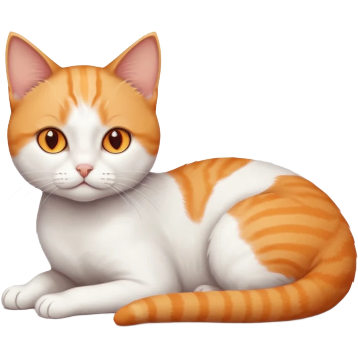 full body sad tiny short hair ginger and white cat with orange eyes lying down emoji