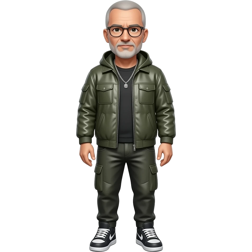 shaved short hair full-length photo of extreme streetwear clean-shaven face cool boy metal-framed glasses ery entellectual man, 65 years old, street wear stubble, shaved short with clippers emoji
