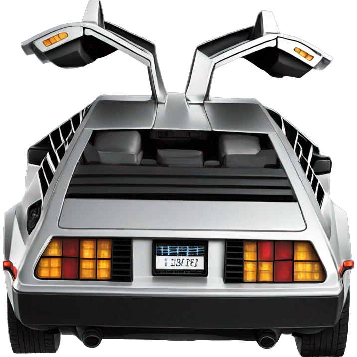 DeLorean from the movie back to the future traveling back in time to 1985 emoji