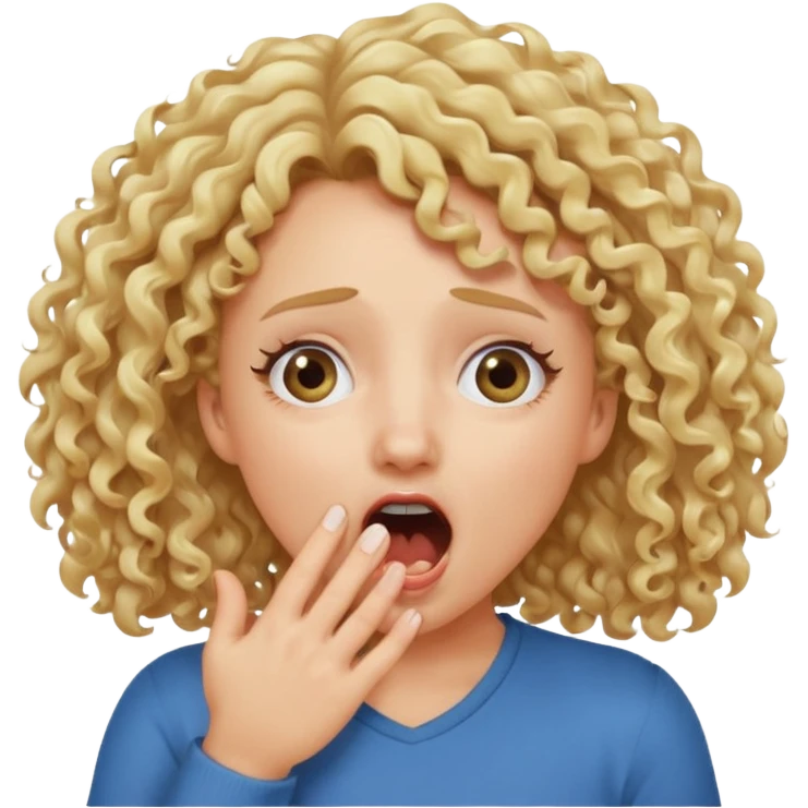 Emoji di ragazza bionda riccia che urla e mette una mano ben aperta in faccia davanti la bocca e gli occhi emoji