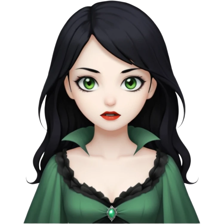 Beautiful ethereal Gorgeous Vampiric Edgy Anime Lady With Black grey green  emoji