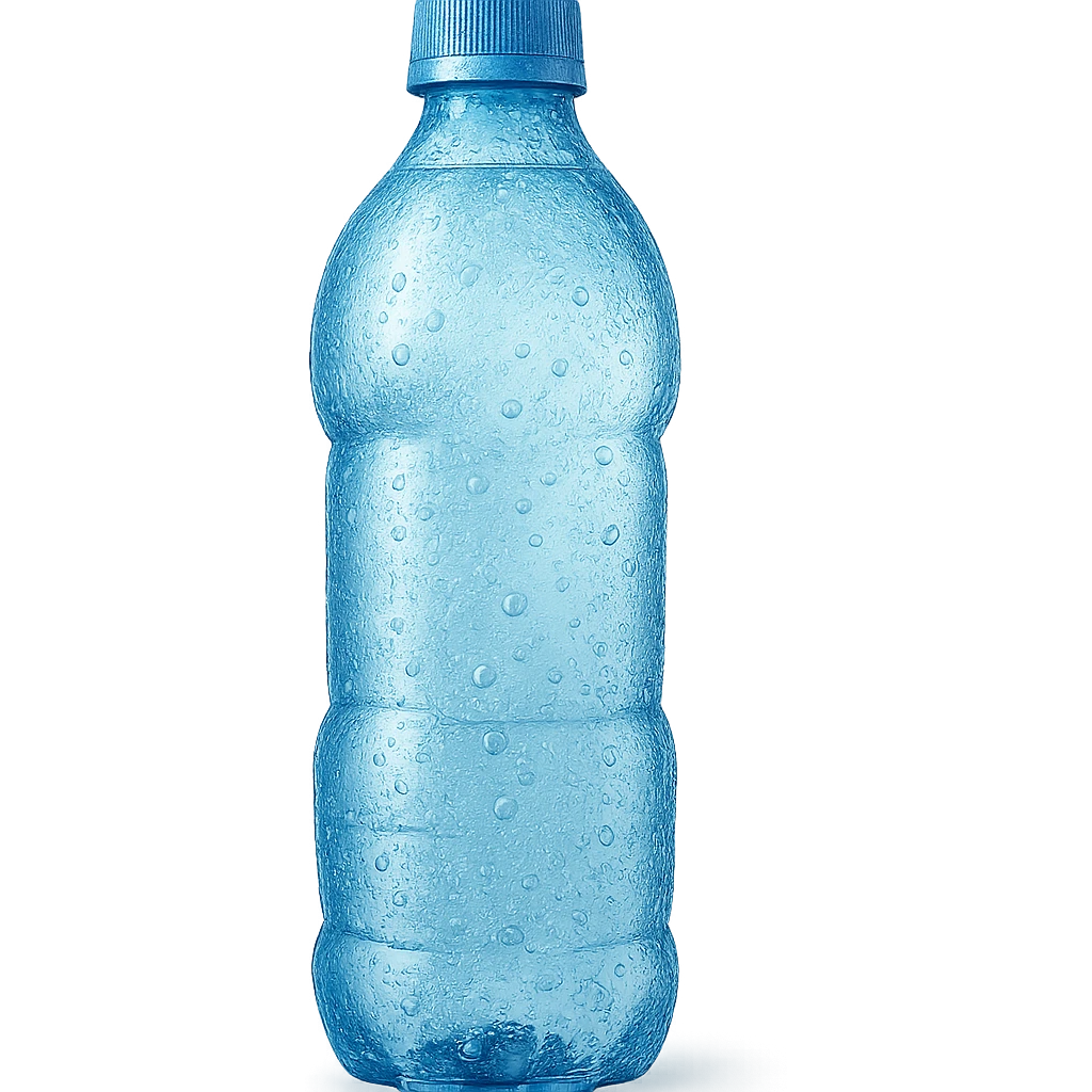 a blue mineral water bottle with water droplets, realistic and fresh emoji