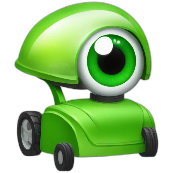 an eyeball with a green lawnmower reflection emoji