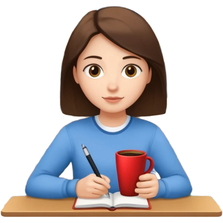 Student + notes + mug, Library Visitor. emoji